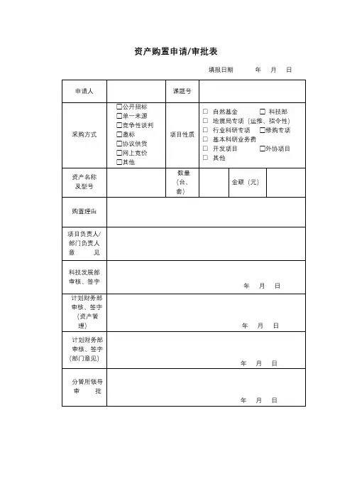资产购置申请审批表【模板】