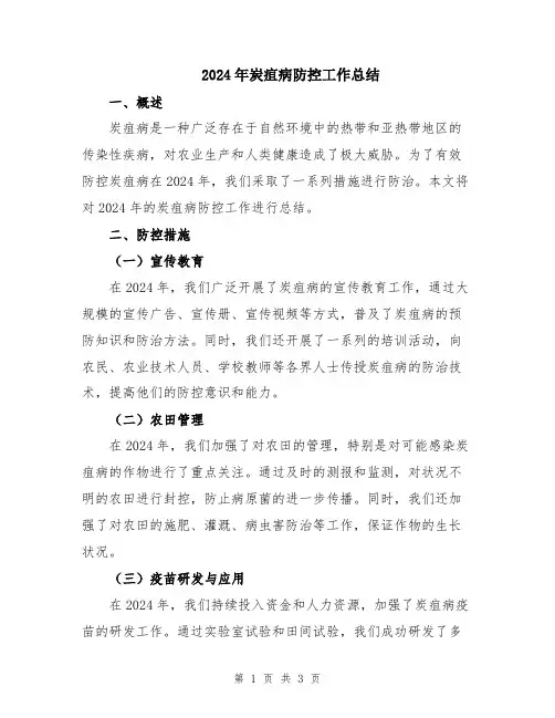 2024年炭疽病防控工作总结