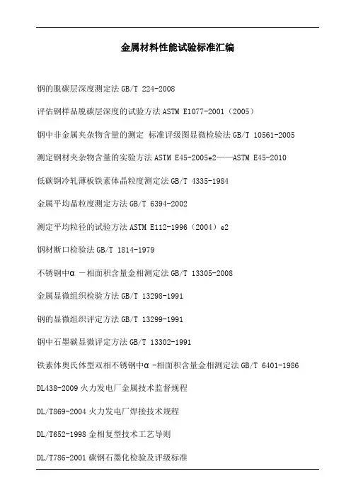 金属材料性能试验标准汇编