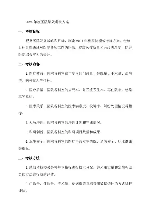 医院绩效考核方案2024年度版