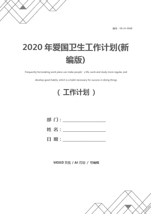 2020年爱国卫生工作计划(新编版)