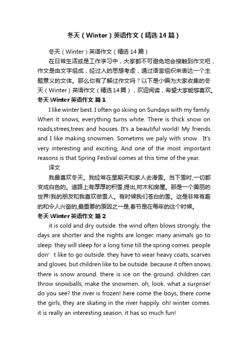 冬天（Winter）英语作文（精选14篇）