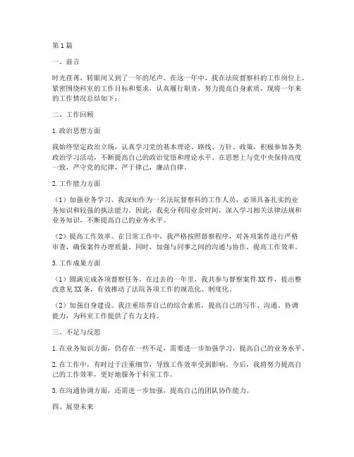 法院督察科年度个人总结(3篇)