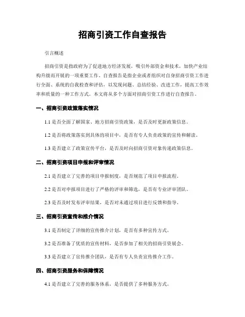 招商引资工作自查报告