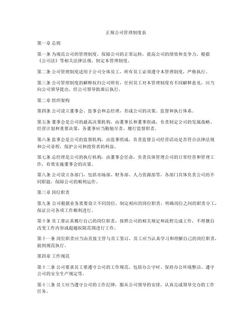 正规公司管理制度表