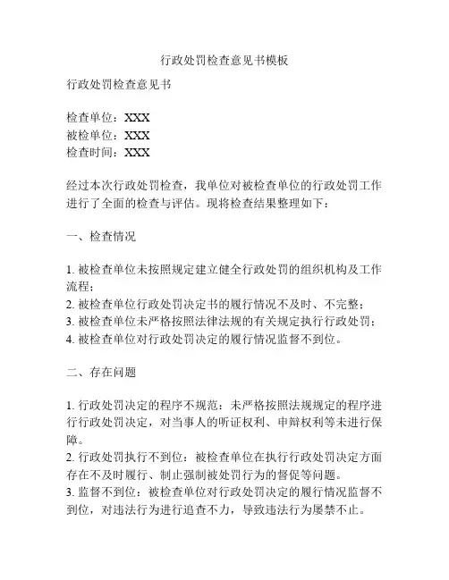 行政处罚检查意见书模板