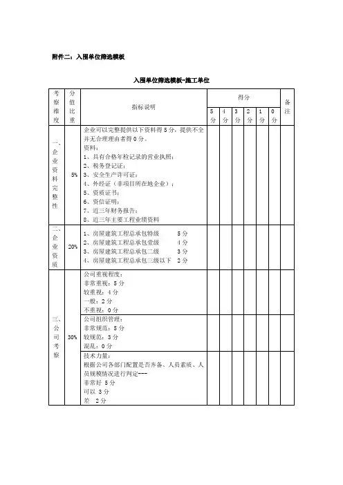 施工总承包考察评分表