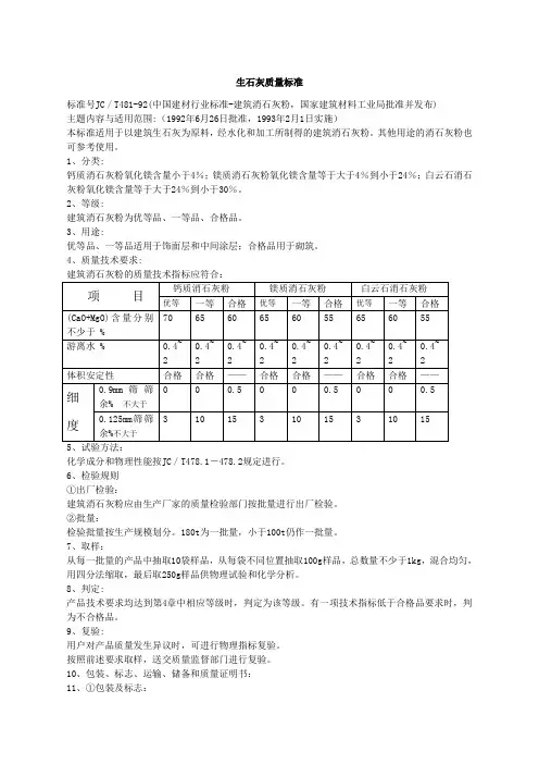 石灰标准