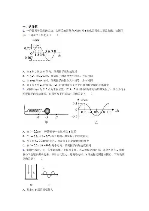 高中物理选修一第二章《机械振动》测试题(答案解析)