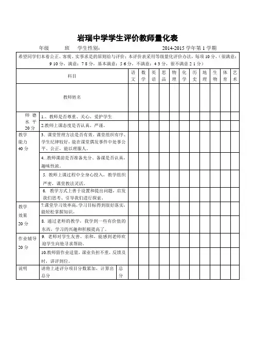 学生评价教师量化表