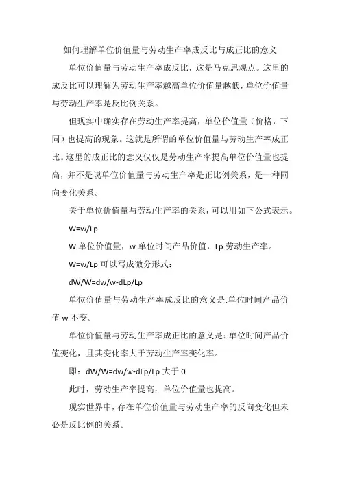 如何理解单位价值量与劳动生产率成正比与成反比的意义