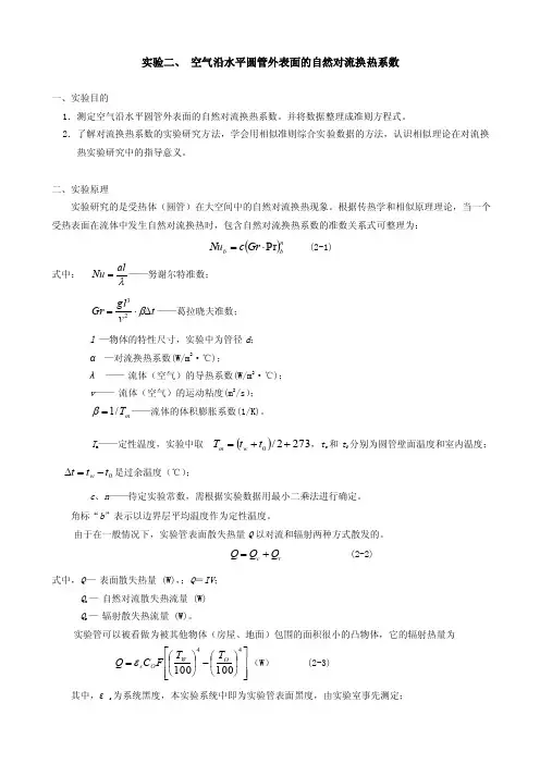 2016-2017年实验二,空气沿水平圆管外表面的自然对流换热系数（总结）