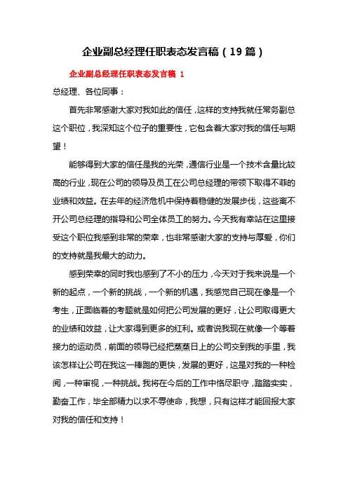 企业副总经理任职表态发言稿(19篇)