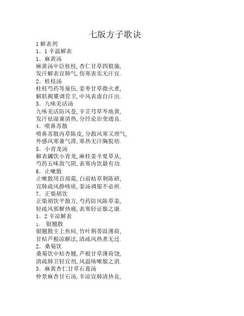 第七版方剂歌诀