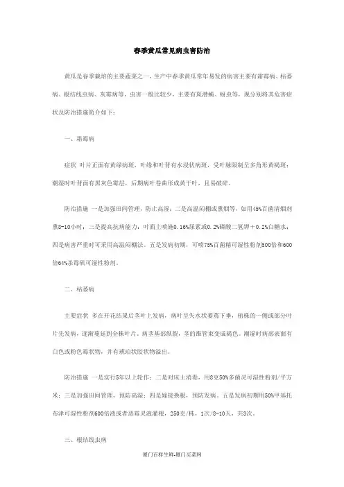 春季黄瓜常见病虫害防治