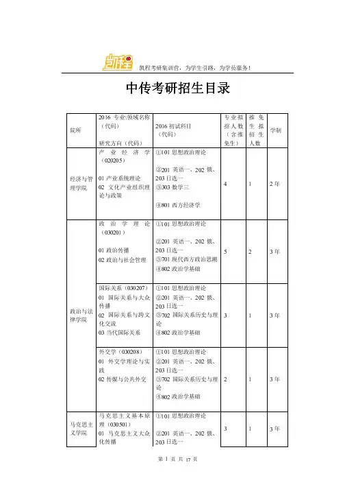 中传考研招生目录
