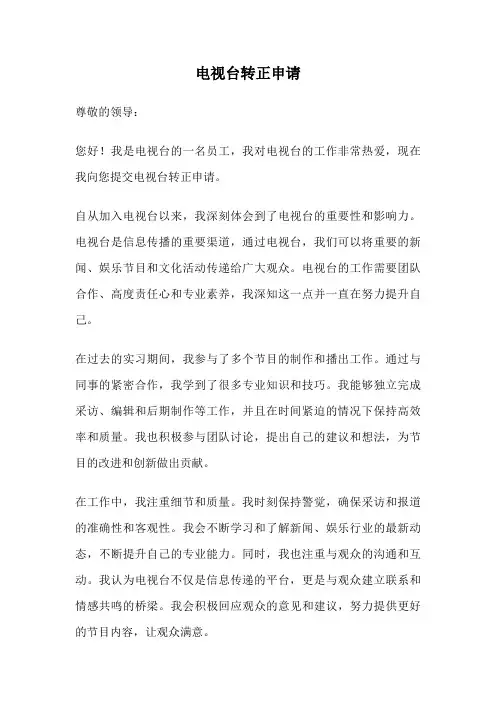 电视台转正申请