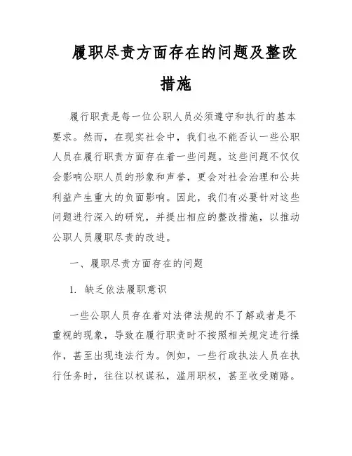 履职尽责方面存在的问题及整改措施
