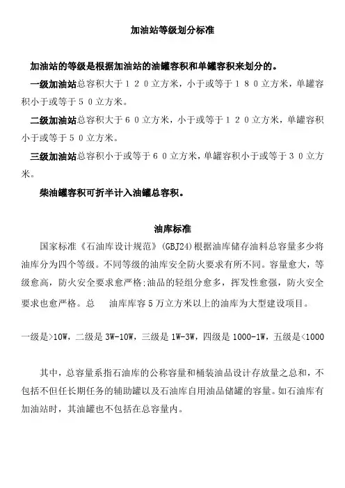 加油站、油库等级划分标准