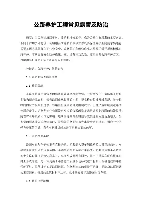公路养护工程常见病害及防治