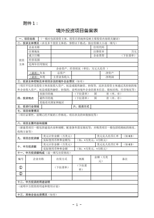 境外投资项目备案表【模板】