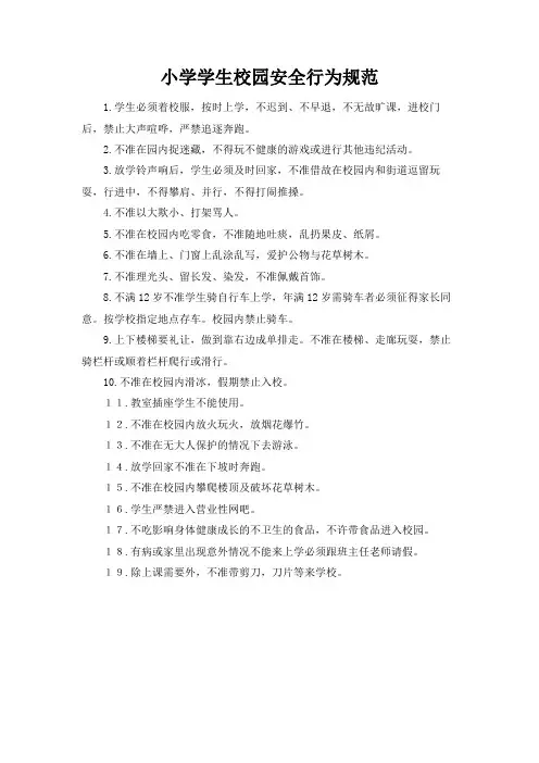 小学学生校园安全行为规范