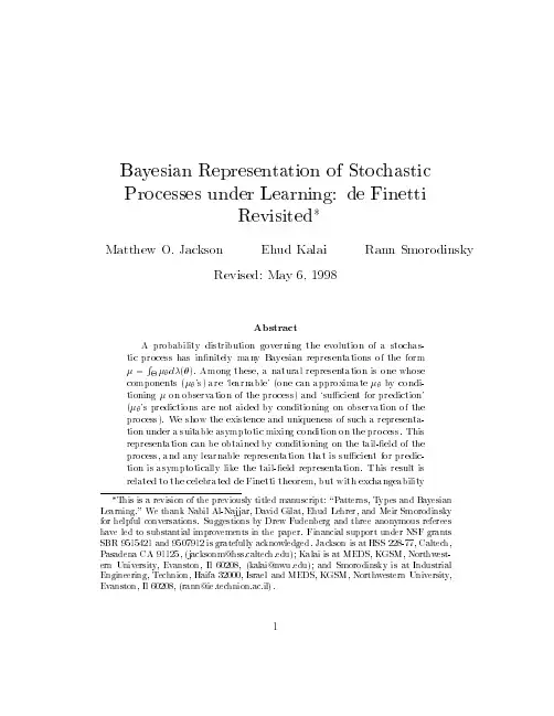 Bayesian representation of stochastic processes under learning De finetti revisited