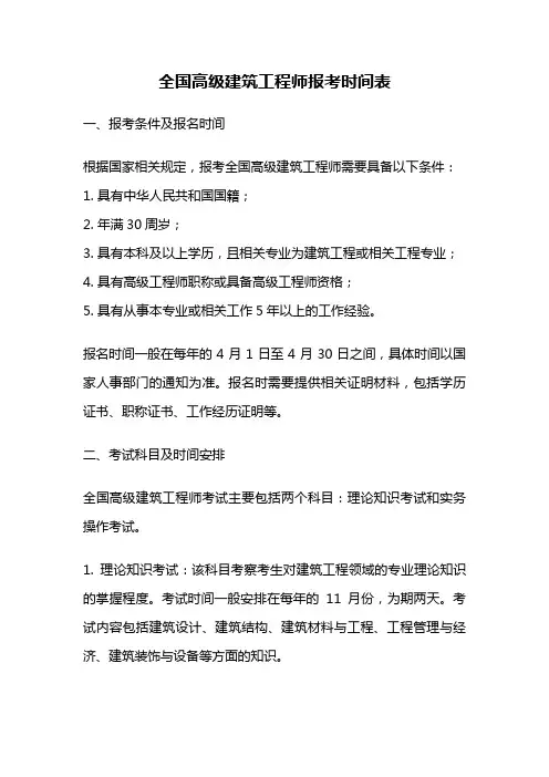 全国高级建筑工程师报考时间表