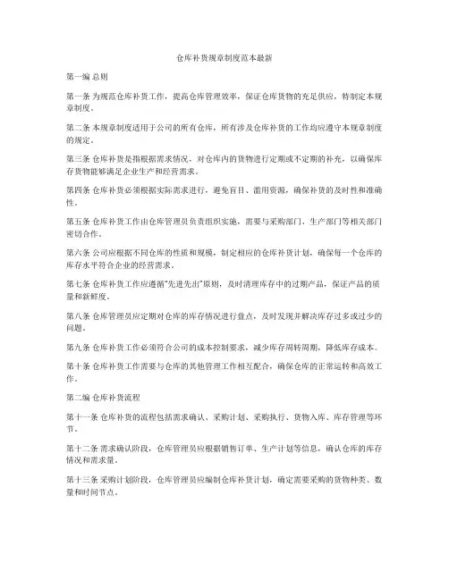 仓库补货规章制度范本最新