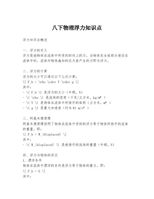 八下物理浮力知识点