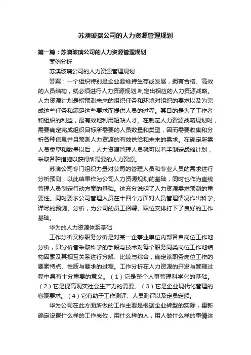 苏澳玻璃公司的人力资源管理规划