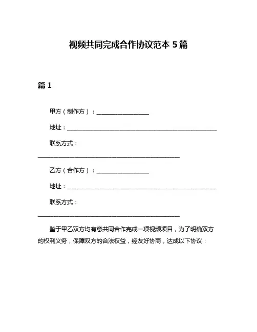 视频共同完成合作协议范本5篇