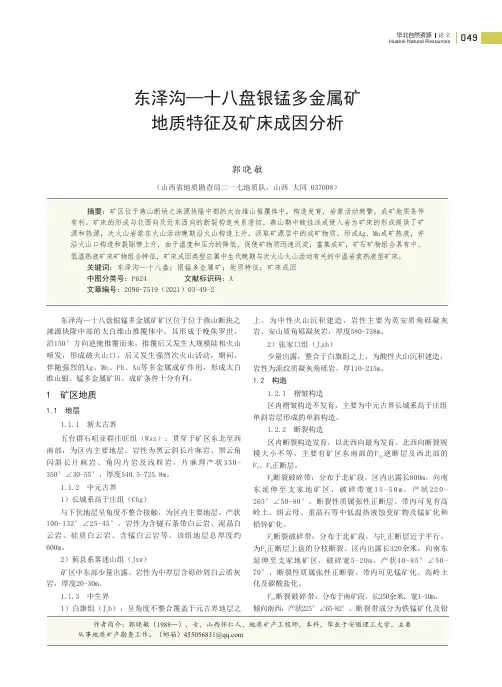 东泽沟—十八盘银锰多金属矿地质特征及矿床成因分析