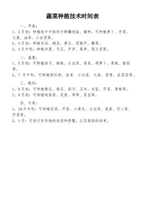 蔬菜种植技术时间表