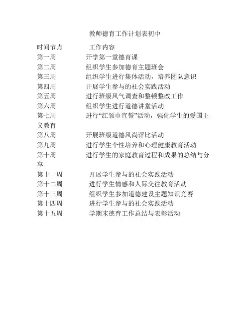 教师德育工作计划表初中