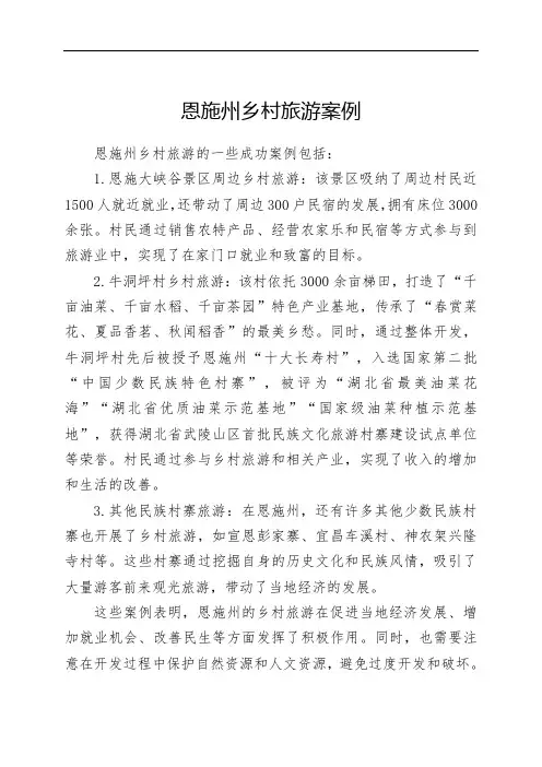 恩施州乡村旅游案例