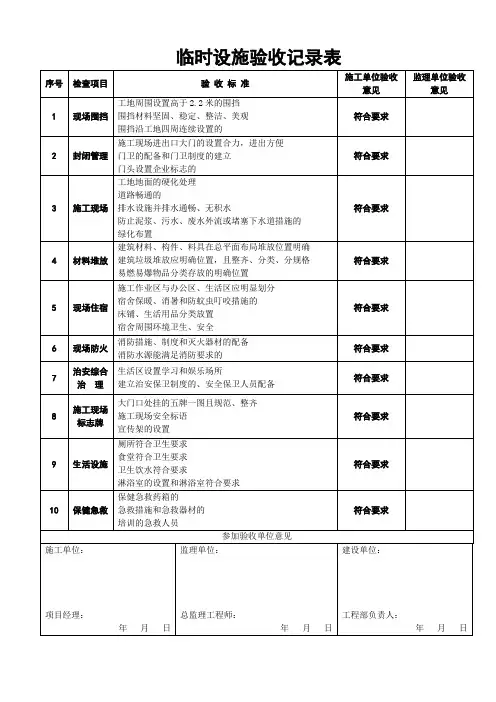 临时设施验收记录表
