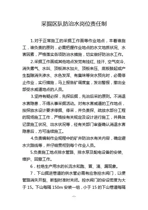 采掘区队防治水岗位责任制