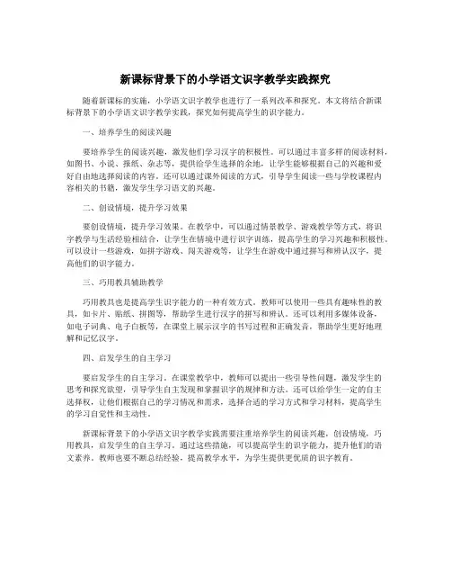 新课标背景下的小学语文识字教学实践探究