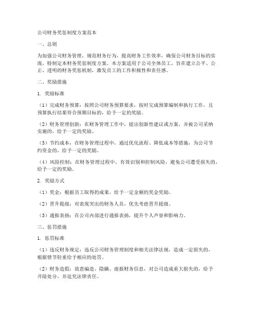 公司财务奖惩制度方案范本