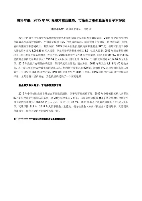 清科年报：2015年VC投资冲高后骤降,市场创历史但独角兽日子不好过
