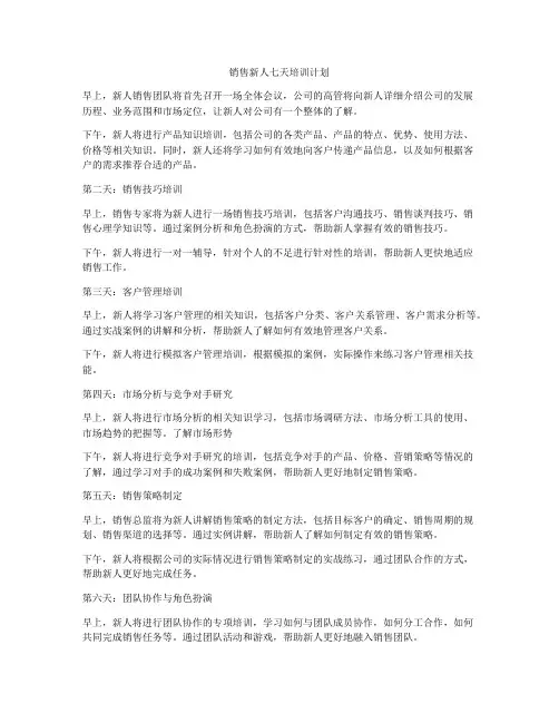 销售新人七天培训计划