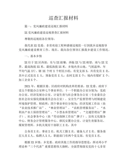 巡查汇报材料