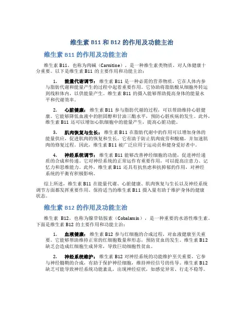 维生素b11和b12的作用及功能主治