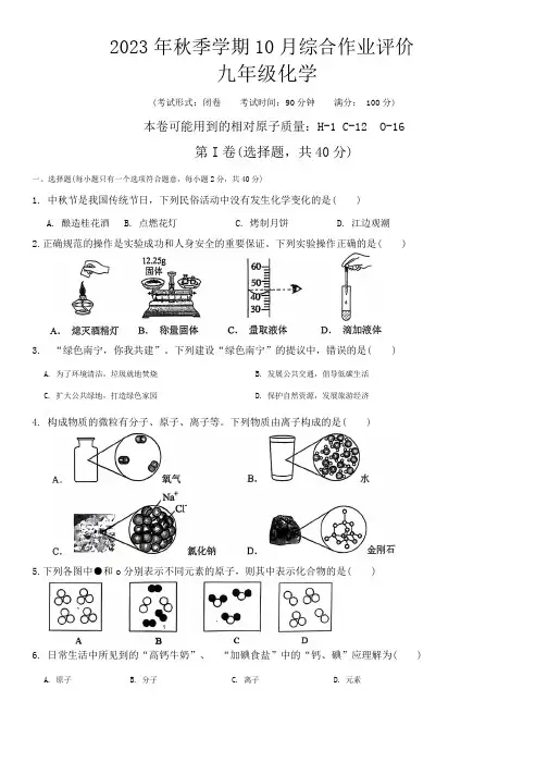 广西南宁市广西民族大学附属中学2023-2024学年九年级上学期10月月考化学试卷