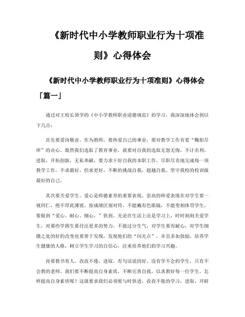 《新时代中小学教师职业行为十项准则》心得体会