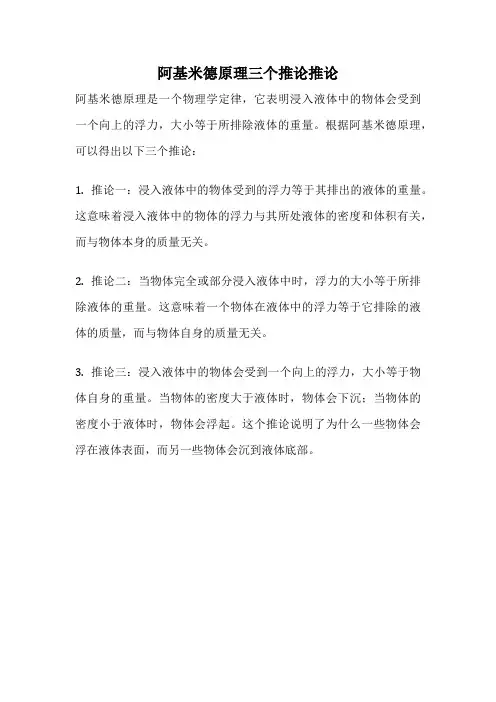 阿基米德原理三个推论推论