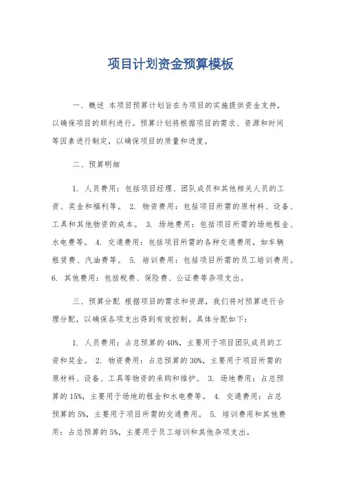 项目计划资金预算模板