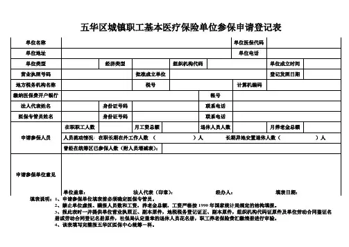 基本医疗保险单位参保申请登记表