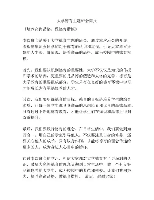 大学德育主题班会简报